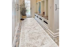 EISUROM Hallway 3x10 Runner Rug - Vintage Non-Slip Long Rug for Entryway Low-Pile Washable Medallion Runner Rugs for Hallway Waterproof Traditional Runner Rug Indoor Thin Rug for Kitchen (Beige)