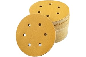 Aiyard 6-Inch 6-Hole Hook and Loop Sanding Discs 120-Grit, Random Orbital Sandpaper for Automotive and Woodworking, 100-Pack