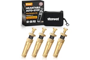 ROYWEL Adjustable Auto-Stop Tire Deflator kit 10-30PSI(4PCS/Set),Air Down Tire Deflators Offroad Accessories Suit for Cars.Trucks