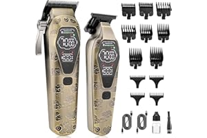 QREEYX Professional Hair Clipper for Men - Cordless Clippers and Trimmers Set, Heavy-Duty Motor Hair Cutting Kits with LED Display, 7000RPM High-Power Motor, USB Charging, Gifts for Men, Bronze