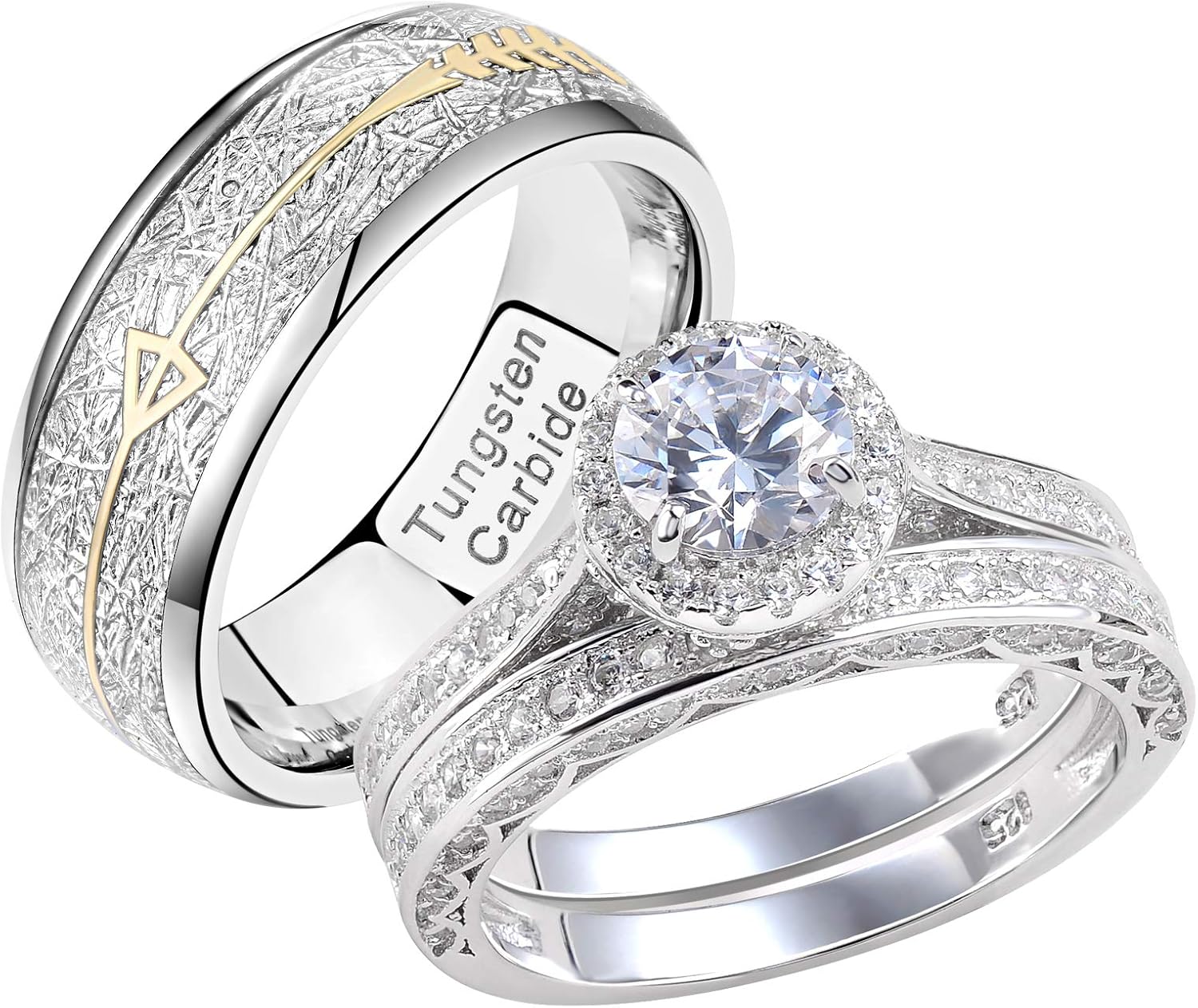 Newshe 2.4Ct Round Cz Wedding Rings Set for Him and Her