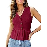 YUNLORIA Womens Ruffle Hem Sweater Vests Sleeveless Peplum Cardigans V Neck Button Tank Top Knit Casual Vest Tops