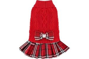 BAOBICUTE Small Dog Sweater Dog Christmas Sweater Dress with Bowtie Soft Warm Turtleneck Knitted Festival Pet Clothes Cold Weather Puppy Clothes for Small Medium Dogs Cats