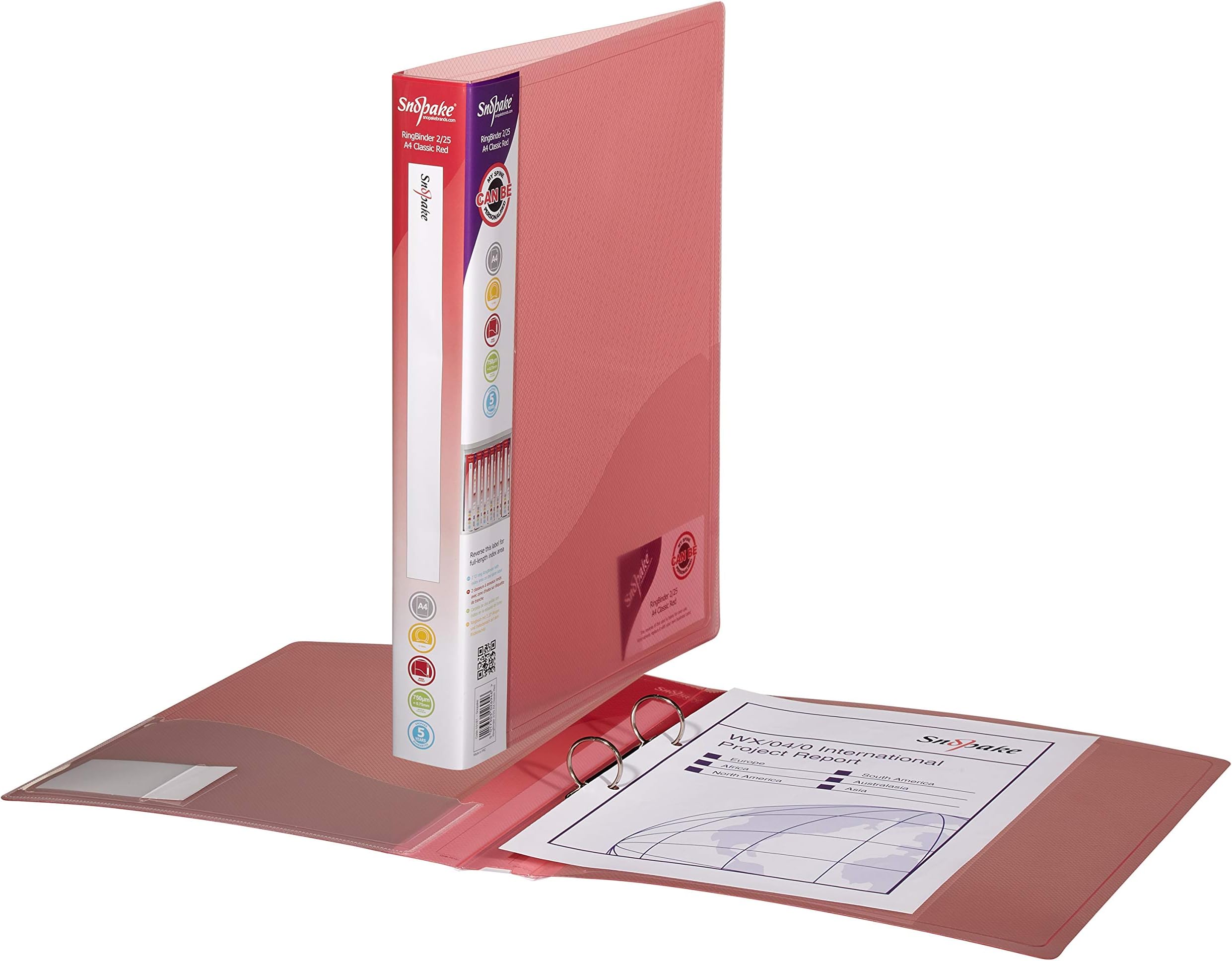 Snopake A4 2 O-Ring 25mm RingBinder – Classic Red [Pack of 10] Ref: 10181