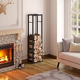 Laneetal Firewood Rack Metal Log Storage Indoor Outdoor 40x150x25cm Black view 5