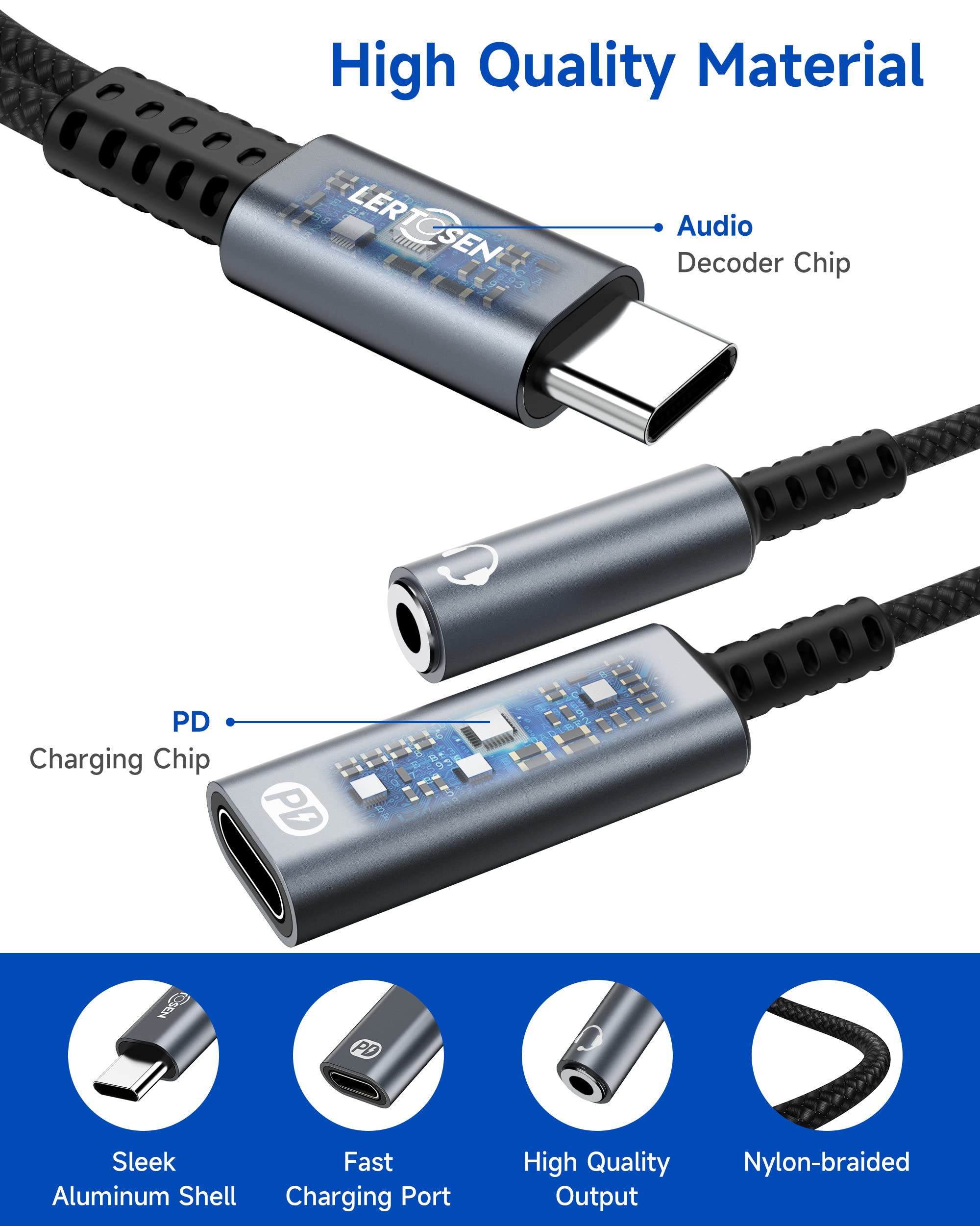 USB C to 3.5mm Headphone and Charger Adapter, 2 in 1 USB C to Aux Audio Jack with PD Fast Charging Dongle Cable Cord for Phone 16 15 Pro Max Samsung Galaxy S25 S24 S23 Pixel Ultra,iPad Pro