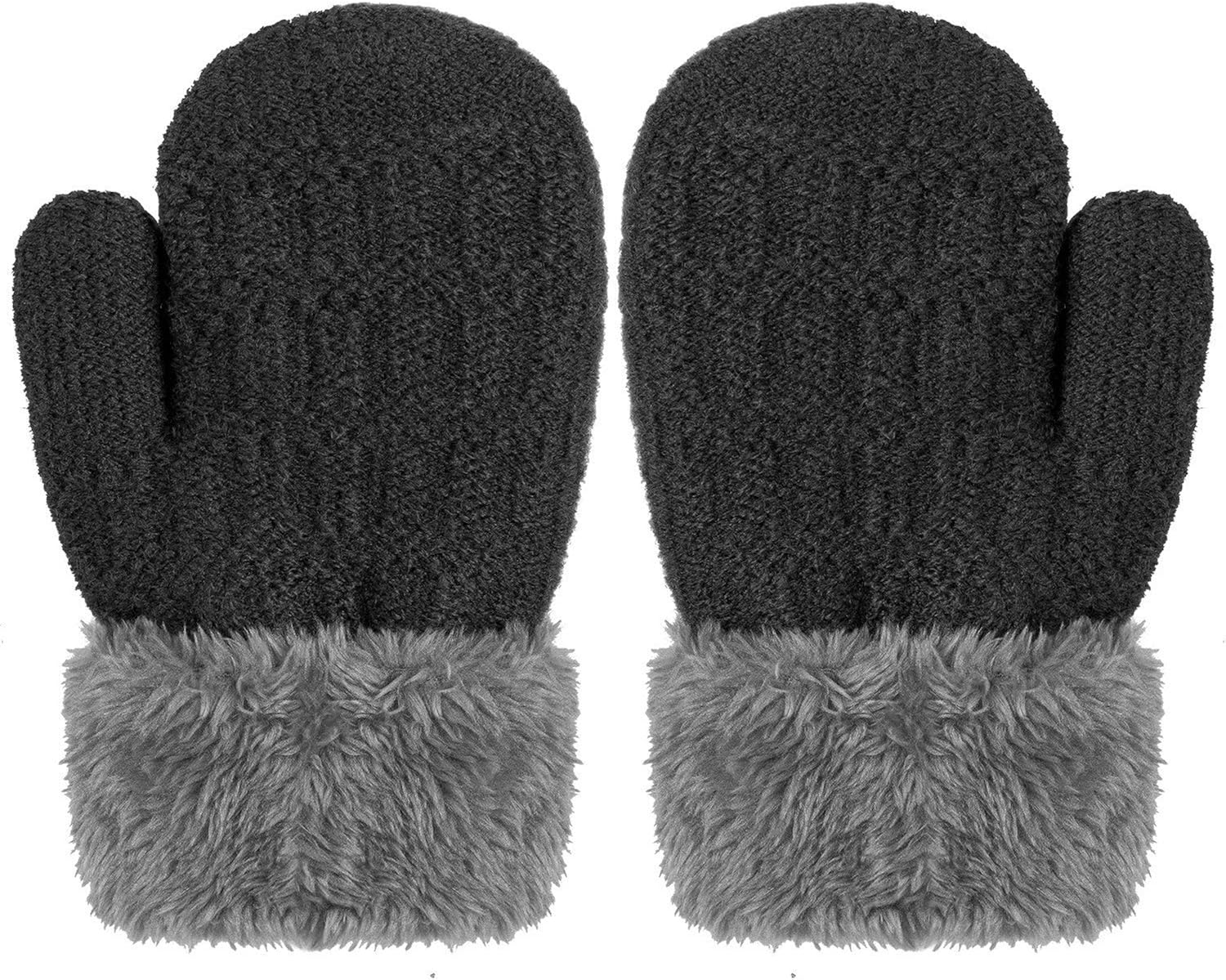 Winter Mitten Gloves For Baby Kids Toddler Infant Newborn, Cute Warm Fleece Lined Knit Thick Thermal Gloves For Boys Girls (Black&Gray): Clothing