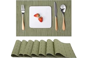 Myir JUN Place Mats, Table Mats Set of 8 Indoor Placemats Washable Non-Slip Heatproof Woven Placemats for Dining Table Fabric Place Mat PVC (Green, Set of 8)