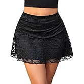 Avidlove Mini Skirts for Women Sexy Lace Skirt A-Line Ruched Double Layer Short Going Out Skirt