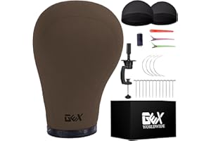 GEXWORLDWIDE GEX 20"-24" Canvas Cork Wig Block Mannequin Head for Wig Making Drying Styling Display with Table C Clamp Stand Holder Dark Brown 22"