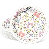 Cheerland 7inch Butterfly Paper Plates Wildflower Tea Party Plates Easter Flower Birthday Plate Garden Table Decorations Floral Disposable Tableware Spring Baby Shower 1st Bday Party Supplies