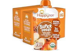 HAPPYTOT Happy Tot Organics Stage 4 Baby Food Pouches, Gluten Free, Vegan Snack, SuperFoods Fruit & Veggie Puree, Apples, Sweet Potatoes, Carrots, Cinnamon & Chia, 4.22 Ounce (Pack of 16)