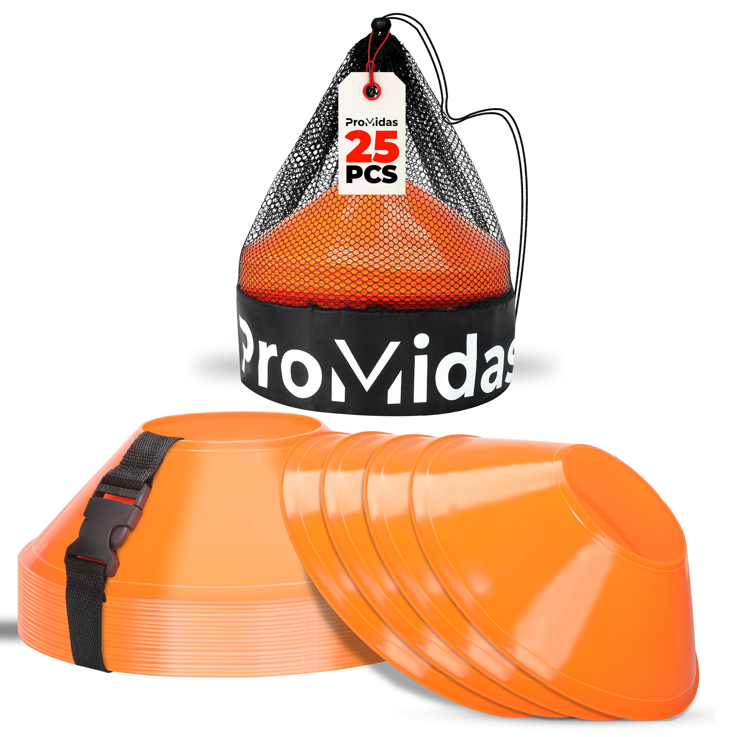 Photo 1 of ProMidas Mini Cones for Sports - Better Space Utilization - Comes with Shoulder Strap - for Agility Training Drills (Orange - 25 Pack) (MC-Orange-25)