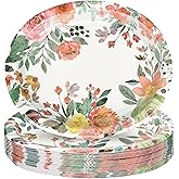 FYSUIMU 50Pcs Floral Oval Paper Plates 10 X 12 Inch Large Flower Greenery Disposable Party Plates Decorative Vintage Flower Dinner Plate for Spring Summer Wedding Birthday Bridal Baby Shower