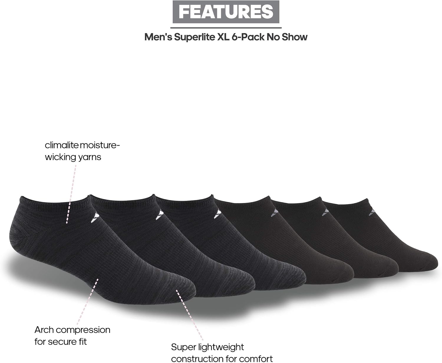 adidas Men's Superlite Low Cut Socks with arch compression (6-Pair),Black - Night Grey Space Dye/ White Black/ Onix,Large, (Shoe Size 6-12): Clothing
