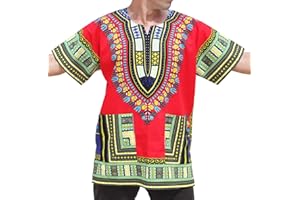 RaanPahMuang Unisex African Bright Dashiki Cotton Shirt Variety Colors