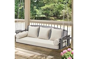 Yalissey 3 Seat Porch Swing, Patio Swing Bench with Cup Holders & 3 Back Cushions, Swing Chair with Chains for Deck Garden Backyard,Beige