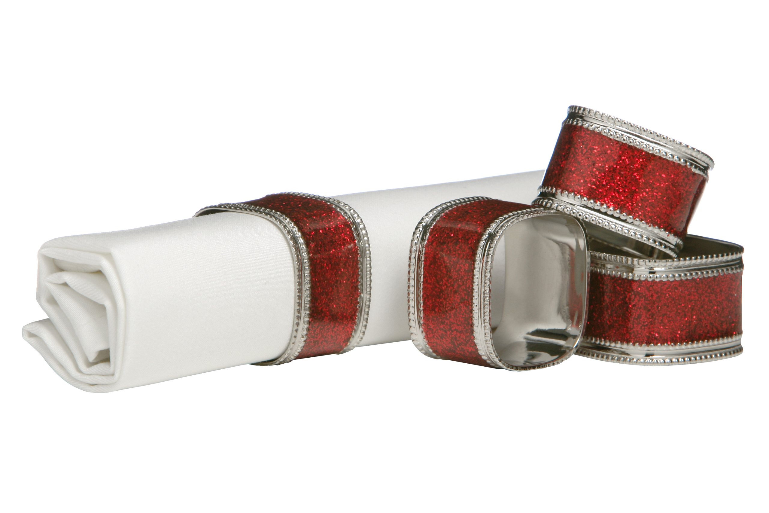 Premier Housewares 1403761 Square Glitter Napkin Rings - Set of 4, Red, H4 x W3 x D4cm