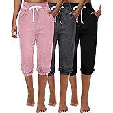 Ficerd 3 Pcs Women's Capri Sweatpants Joggers Summer Casual Sports Cropped Lounge Pants High Waisted Athletic with Pockets
