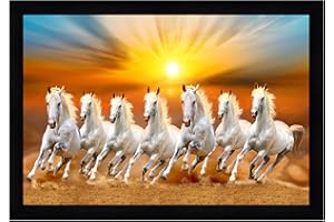 Indianara Vastu Runing Seven Horses Painting With Frame 13 Inches X 10 Inches (Style 1)