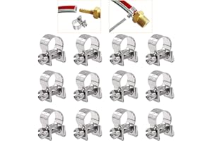 Rustark 12 Pcs Mini Hose Clamp Stainless Steel Adjustable 9-11mm Range Mini Fuel Injection Line Hose Clip for Diesel Petrol Pipe Automotive Plumbing (9-11mm)