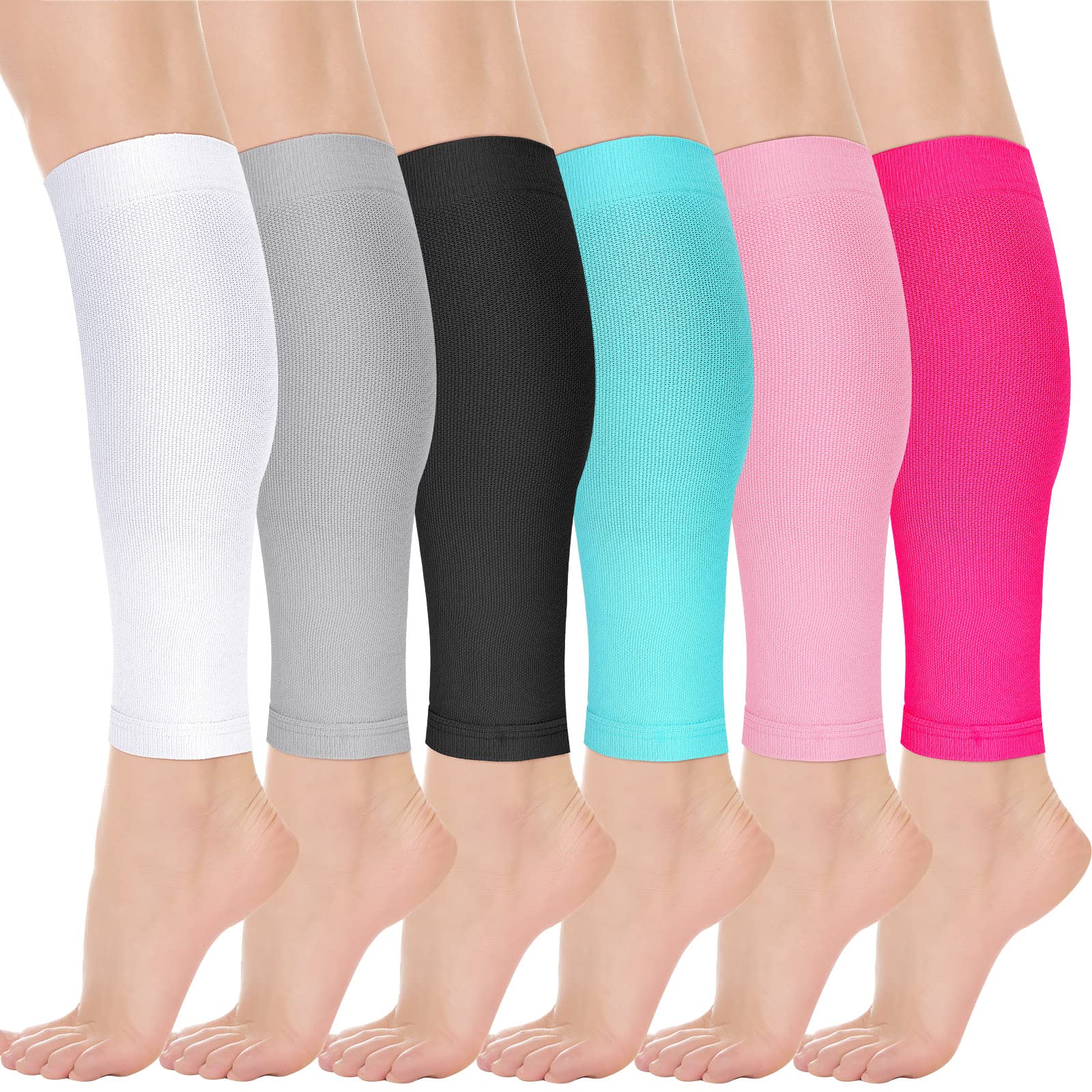 Photo 1 of 6 Pairs Calf Compression Sleeve Women Footless Compression Stockings Elastic Leg Sleeve for Running Nurse Pregnant (Small)