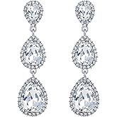 EleQueen Women's Gold-tone Austrian Crystal Teardrop Pear Shape 2.5 Inch Long Earrings
