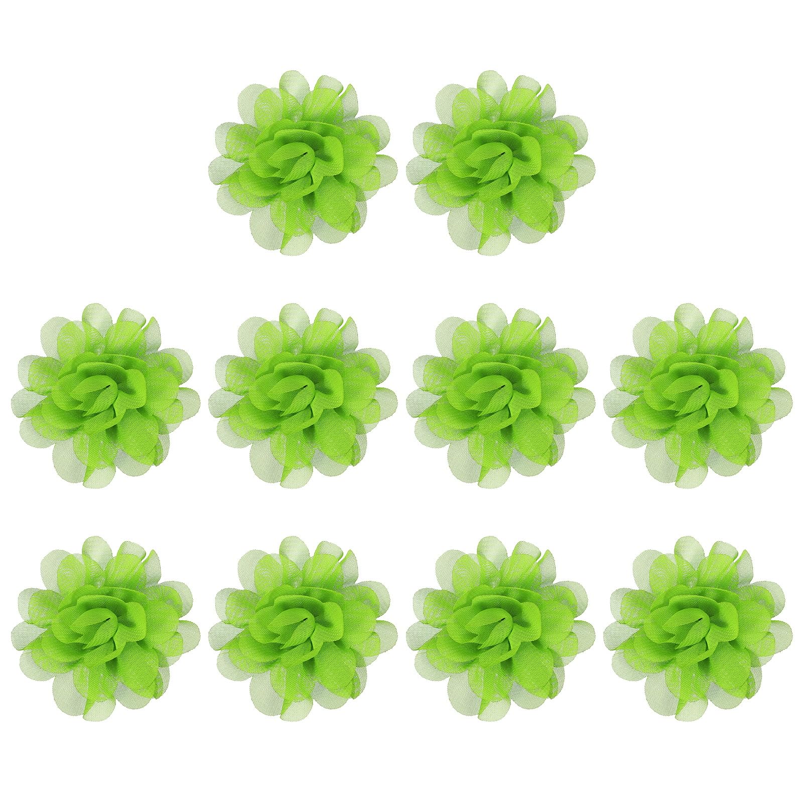 PATIKIL 2" Chiffon Flowers, 10 Pcs Mesh Fabric Flowers Sewing Fabric Appliques Headband Embellishments for DIY Craft Wedding Decor, Green