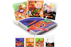 100 Pack 4'' Halloween Treat Bags for Candy or Cookies, Self Adhesive Small Candy Snake Goodie Bags for Halloween Party Favor