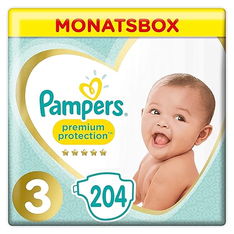 Pampers Premium Protection Größe 3, 6–10 kg, 204 Windeln, Monatsbox