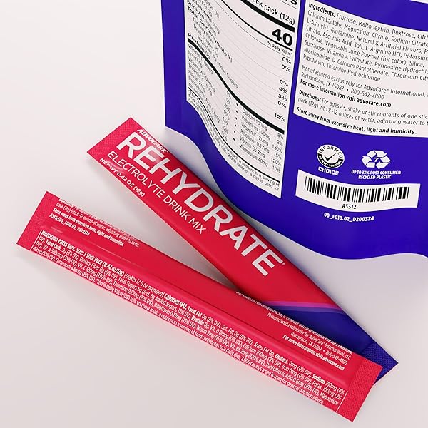 ADVOCARE REHYDRATE – ELECTROLYTE DRINK MIX – INCLUDES MAGNESIUM, SODIUM, POTASSIUM & CALCIUM – ANTIOXIDANT & AMINO ACID FORTIFIED – HYDRATION & RECOVERY – FRUIT PUNCH, 15 STICK PACKS (6.3 OZ)
