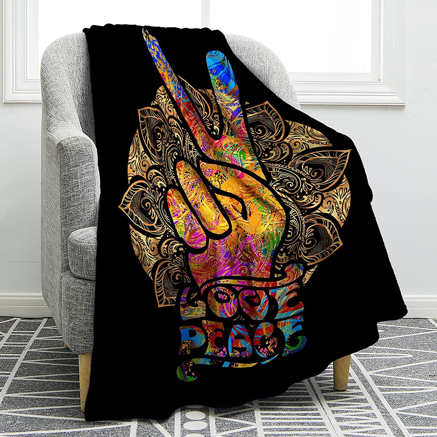 Jekeno Peace Sign Blanket Hippie Gifts for Dad
