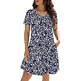 KORSIS Dresses for Women Casual T-Shirt Summer Short Sleeve Loose Comfy Dress Swing Flowy Beach Vacation Sundress with Pocket