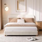Full Size Cloud Bed Frame, Cream White Boucle Platform Bed, Upholstered | Adjustable Headboard, Rounded Corners, Easy Assembly, Sturdy Wood Legs
