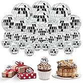 30 PCS Disco Balls Cake Decoration, Small Silver Reflective Mirror Ball Disco Table Decor 70s Disco Themed Party Supplies for