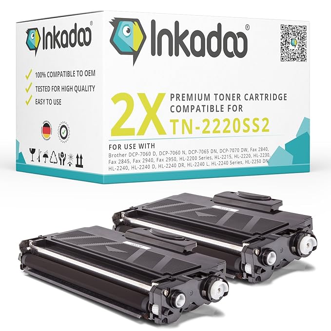 2X Inkadoo Toner kompatibel zu Brother TN-2220, TN-2210 für Brother Fax 2840, HL-2240, MFC-7360 N, MFC-7360 NE, HL-2270 DW, M