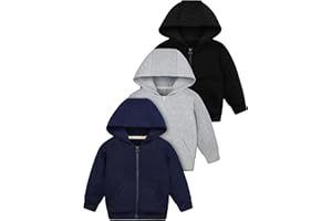 Cooraby 3 Packs Baby and Toddler Boys Long Sleeve Full-Zip Hoodies Infant Fleece Hooded Sweatshirts Jacket with Pouch Pockets