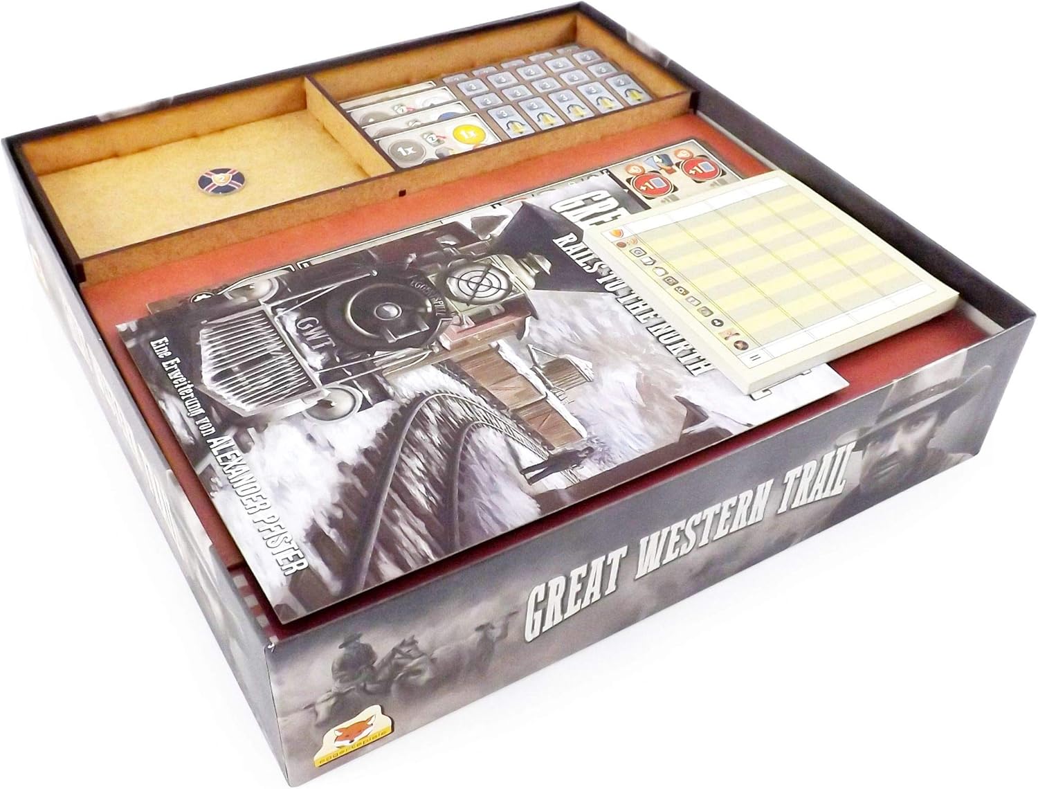 Boardgame Organizer compatible with Great Western Trail and expansion Rails to the North, Wood