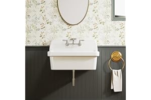 ELLAI Wall Mount Utility Sink Wall Mounted Laundry Tub Ceramic Farm Style High Back Farmhouse Sink White 30" x 19" x 18" with 8 Inch Center Faucet Chrome with Soap Tray