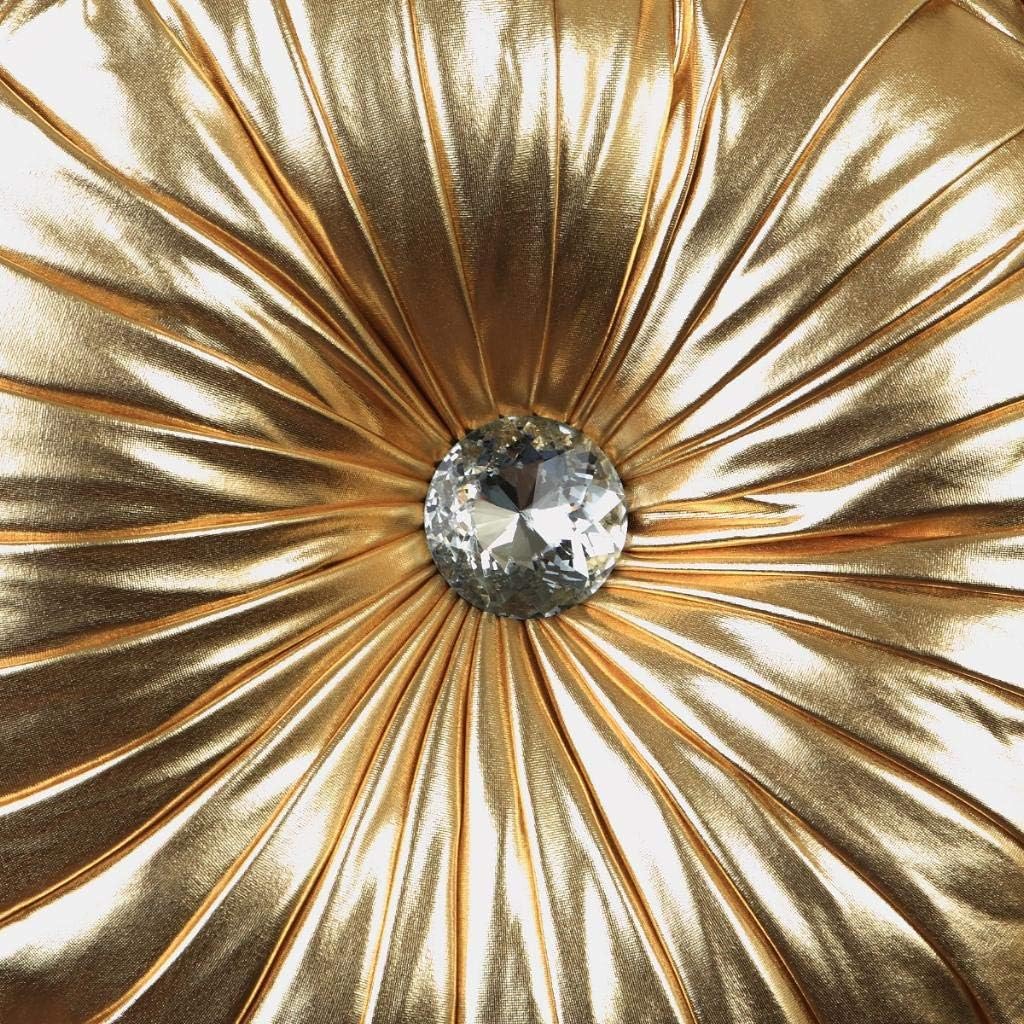 TressHouse European Round Throw Pillow, Soft Spandex Fabric Pumpkin Pleated Handmade Metallic Accent Circle Insert Cushion, Diamond to Enhance for Sofa Bedroom livingroom Couch Cover Chair-Gold: Kitchen & Dining