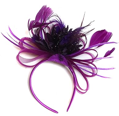 Plum Magenta And Purple Feather Hair Fascinator Headband Wedding