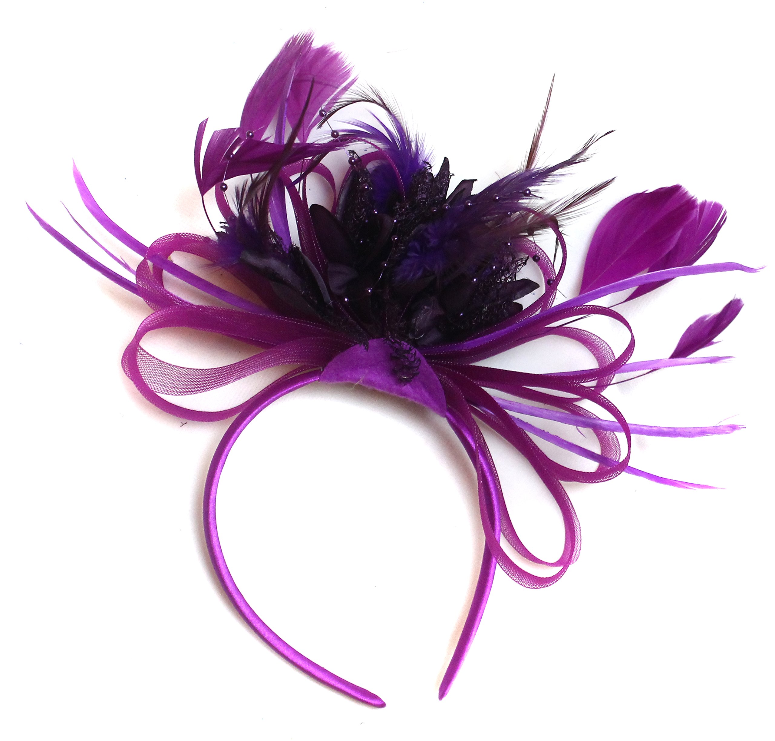 Caprilite Fashion Plum Magenta and Purple Feather Hair Fascinator Headband Wedding Royal Ascot Races Ladies