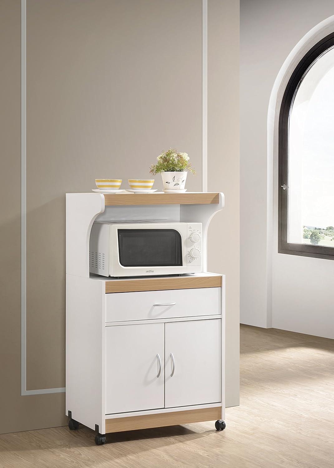 Hodedah Microwave Kitchen Cart, White - Kitchen Islands & Carts
