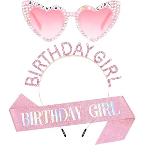 TAROSE Birthday Girl Tiara Sash Sunglasses for Women,Rose Gold Pink Glasses | Birthday Crown Birthday Gifts Birthday Girl Out