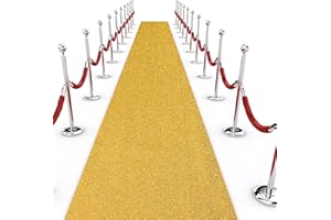 Shihanee Sequin Aisle Runner for Wedding Glitter Rug with Carpet Tape Sparkly Prom Outdoor Floor Birthday Carpet Runner for Ceremony Event Graduation Party(2 x 15 ft,Gold)