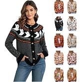 Halloween Sweaters for Women Casual Pullover Knitted Cardigan Ghost Graphic Fall Crew Neck Tops