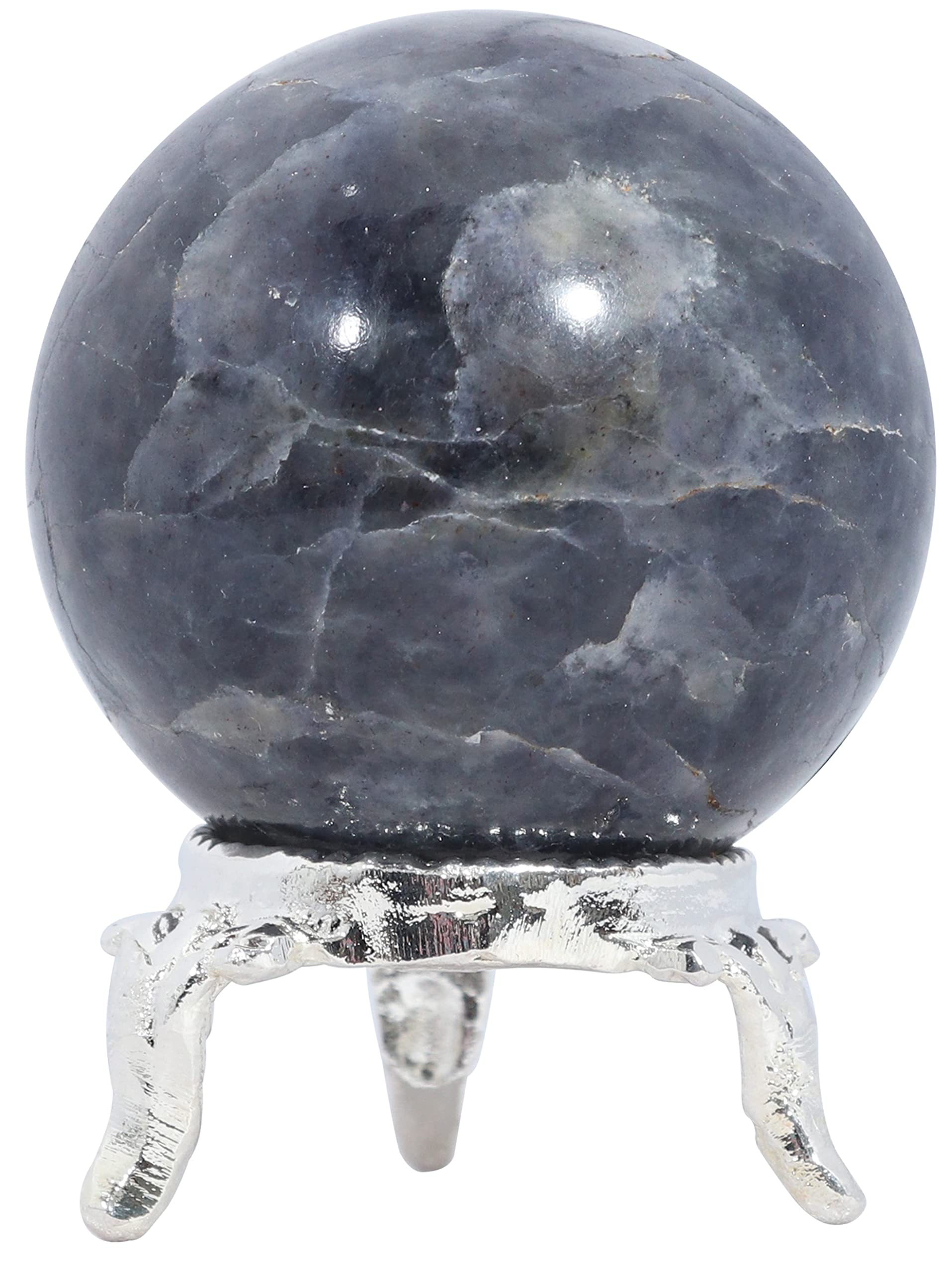 Crocon® 45mm Iolite Stone sphere Ball with Metal Stand 1400+ Carats Gemstone Ball Healing Sphere Sculpture Figurine for Fengshui Divination Home Decoration Photography Crystal Sphere