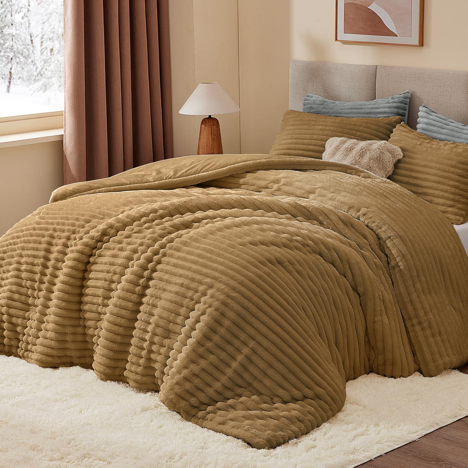 Photo 1 of BEDELITE Fleece Twin Comforter Set -Super Soft & Warm Fluffy Brown Bedding, Luxury Fuzzy Heavy Bed Set for Winter with 1 Pillow case