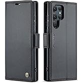 QLTYPRI Wallet Case for Samsung Galaxy S22 Ultra, Premium PU Leather Magnetic Flip Folio Case with RFID Blocking Credit Card Slots Kickstand Shockproof Protective Phone Case Cover - Black
