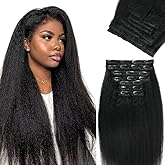 14 Inch Kinky Straight Clip in Hair Extensions Real Human Hair for Black Women Yaki Straight Clip ins unprocessed Brazilian Remy Human Hair Extensions 8pcs 130g Double Weft Natural Black 20Clips